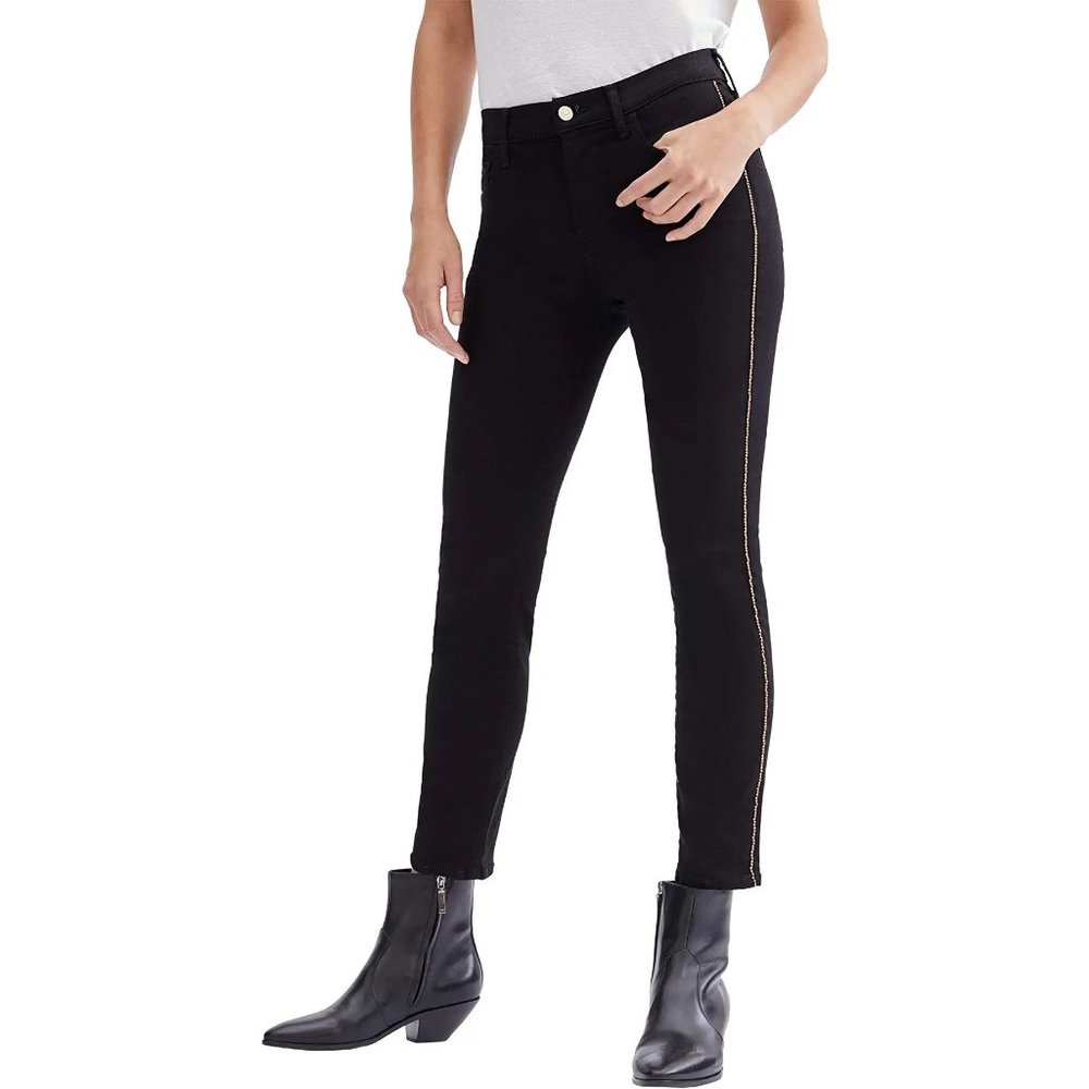 7 For All Mankind Womens Black Skinny Ankle Jeans Chain Slim Illusion size 26